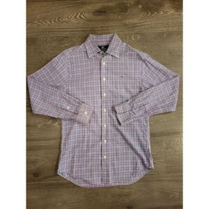 Vineyard Vines Mens Slim Fit Whale Shirt Plaid Long Sleeve Sz Small Purple Green